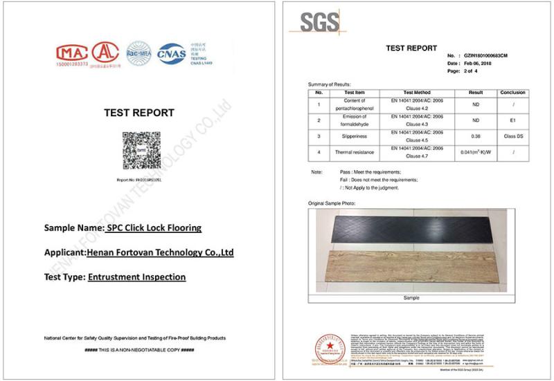 SPC click lock flooring-Test report - HENAN FORTOVAN TECHNOLOGY CO.,LTD