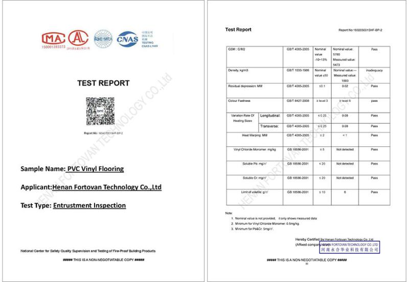 LVT flooring Test report - HENAN FORTOVAN TECHNOLOGY CO.,LTD