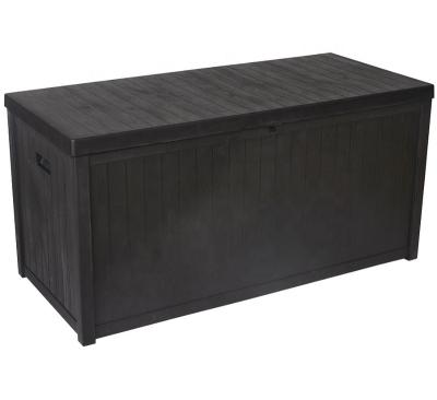 China Sustainable 113 Gallon Black PP Outdoor Garden Patio Storage Furniture Deck Box With Hinges 430L for sale