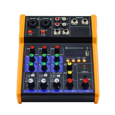 China Club Professional 4-Channel DJ Audio Mixer With Blueteeth Sound Mixer Karaoke Phantom Power 48V Usb Audio Jack for sale