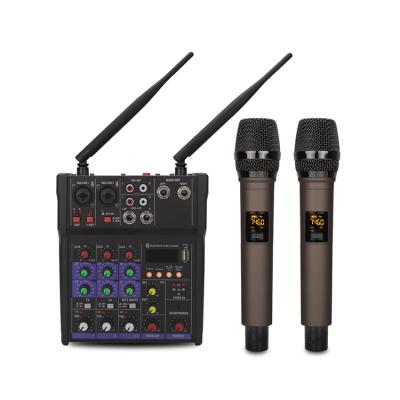 China Club Professional 4-Channel DJ Audio Mixer With Blueteeth Wireless Sound Mixer Microphone Karaoke 48V Audio Usb for sale