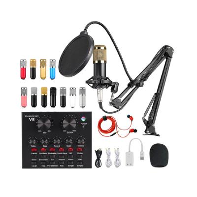 China Wholesale High Quality Audio Condenser Microphone Mic Set Bm 800 Handheld Factory Podcast Sound Card V8 Microphone Kit For Live Streaming for sale