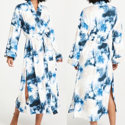 China QUICK DRY wholesale private label outfits hot sale good quality tie dye print long robe winter luxury sleepwear for sale