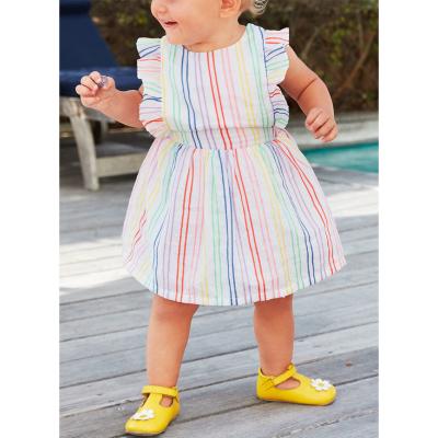 China Best Design Adjustable Stripe Anti-static Wholesale Hot Selling Elastic Waistband Baby Dresses Designs for sale