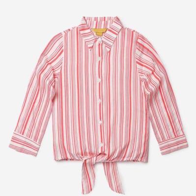 China ISO Wholesale Certificate Anti-wrinkle Children Clothing Kids Striped Customization Tops With Front Tie-Up Girls Blouse Tops for sale