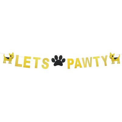 China Glitter Paper Dog Birthday Party Supplies Leaves Pawty Party Banner Pet Happy Birthday Banner Paper Decoration for sale