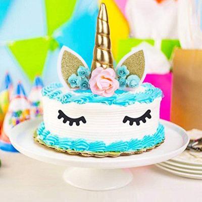 China Wholesale Unicorn Cake Topper Handmade Party Cake Decoration Supplies Fabric Horn with Eyelashes for Birthday Party Decoration for sale