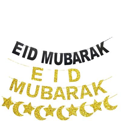 China Wholesale 2022 Glitter Paper Eid Mubarak Banner Decorations Eid Mubarak Wall Hanging Banners Flag Paper Decorations for sale