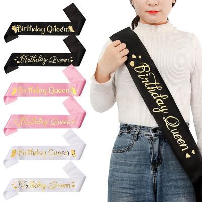 China Satin Birthday Queen Gold Glitter Satin Sash Birthday Party Favors Sash for Women Fun Gifts for sale