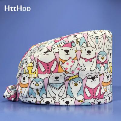 China High Quality Wholesale Fashion Unisex Multicolor Cartoon Printed Female Nurse Hat Beauty Salon Adjustable Work Hat Fashion Surgery Scrub Hat for sale