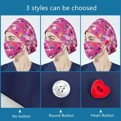 China High Quality Wholesale Price Pet Grooming Hat Scrubs Working Hats Beauty Salon Nurse Accessories 2021 Cartoon Printing Cotton Women Work Hat for sale