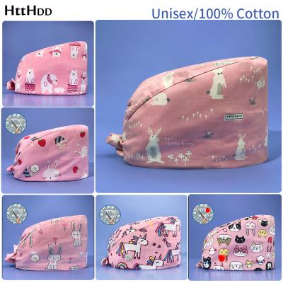 China High Quality Medical Scrubs Doctors Surgical Nurse Cotton Scrubs Pet Veterinarian Tieback Cotton Dentist Work Hat Pink Adjustable Beauty Salon Hats for sale