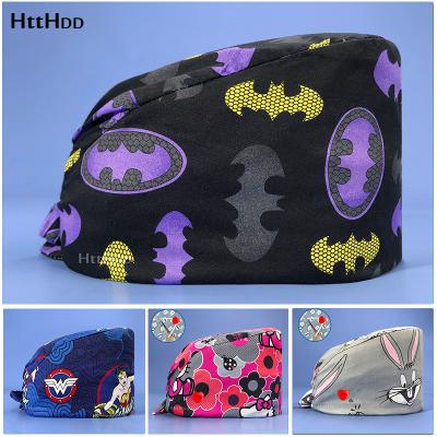 China New Breathable Cartoon Printing Pet Beauty Care Adjustable High Quality Nurse Scrub Hat Lab Work Cap Wholesale Cotton High Quality Work Hat for sale