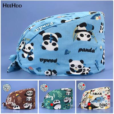 China High Quality Cotton Unisex Cartoon Animal Print Scrub Hats Adjustable Scrub Hats Beauty Salon Hat Lab Hat Frosted Working Beast Shop Scrub Hat for sale