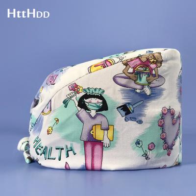 China High Quality Cute Printing Nurse Health Department Operation Pet Club Nursing Scrubs Hospital Beauty Salon Scrubs Hat for sale