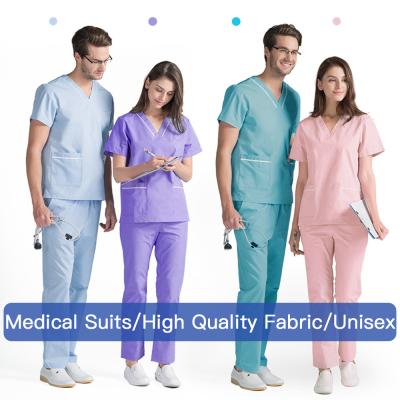 China High Quality Personality Workwear Beauty Salon Worker Scrub Coveralls Beauty Salon Spa Uniform Scrub V-neck Set Scrub Tops+Pants Uniform for sale