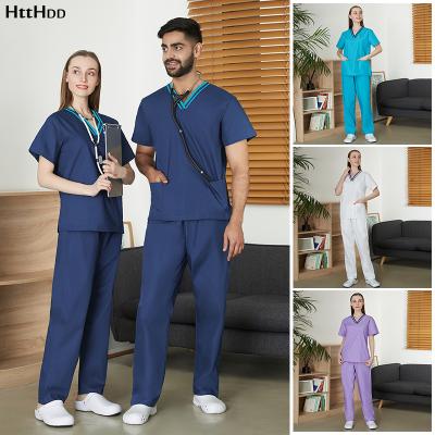 China High Quality Breathable Scrubs V-Neckline Spa Doctor Anesthetist Spa Sets Beautician Beauty Salon Uniform Workwear Tops+Pants for sale