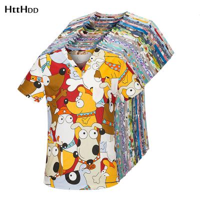 China High Quality Pet Shop Uniform Fashion Beauty Spa Print Cartoon Cotton HTTHDD Slim Fit Top Scrub Clothes Women Scrubs Lab Coat for sale