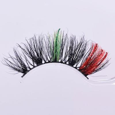 China Natural Soft Eyelash colorful mink eyelashes wholesale glitter red and green  colored eyelash strips 3d natural 25mm mink lashes with color for sale