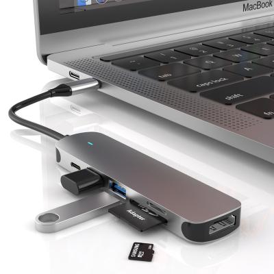 China Support Hard Drive/Keyboard/Mouse/Pendrive Free Logo Laser 6 in 1 Type C USB 3.0 Hub 6 Ports with PD Charging USB 2.0 Laptop Docking Station PC SD card reader for sale