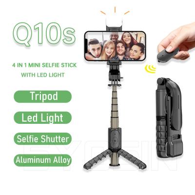 China New Arrival Mini Tripod/Remote Controller Size 4 In 1 Rotation Mini Selfie Stick Tripod 360 Q10s With Wireless Selfie Shutter Led Light For Mobile Phone for sale