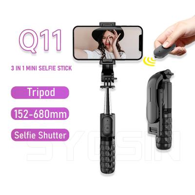 China 2021 Mini Mini Selfie Stick Tripod/Remote Controller Size 3 in 1Desktop Q11 Tripod with Wireless Remote Shutter Max Length 740mm for Phone Selfie for sale