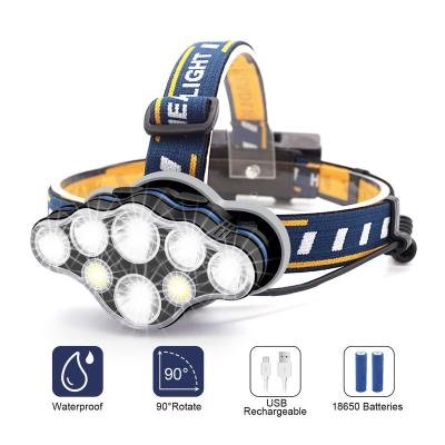 China Adjustable Tilt Outdoor Lighting Head Torch Super Bright 18000 Lumen USB LED Headlight Waterproof Rechargeable Headlight for Outdoor for sale