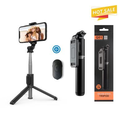 China 2021 New Q01 1010mm Controller 1010mm Extendable Tripod/Height Radio Selfie Stick Tripod With Phone Wireless Remote Holder for sale