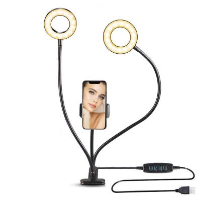 China Makeuplight Tik's Live Double Fill Lights Selfie Ring Light Stand Table 3.5 inch 2 in 1 Flexible Ring Light for sale