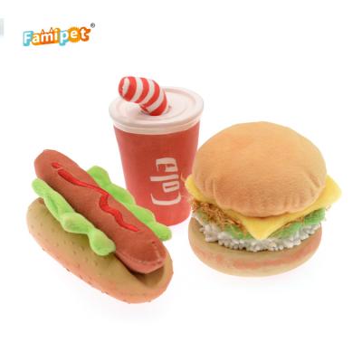 China Viable Wholesale Latex Fast Food Burger Cola And Hot Dog Shaped Dog Bite Toy for sale