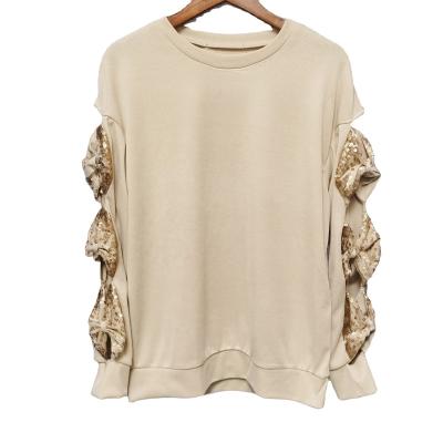 China Autumn And Winter Anti-shrink Sexy Temperament Embroidered Pearl Stitched Long Sleeve T-shirt for sale