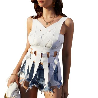 China Anti-pilling printed street split fringe cropped sleeve T-shirt printing tassel graphic woman clothing fashion tops for women 2022 for sale