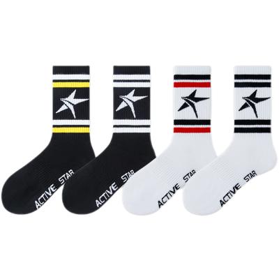 China Black Breathable Cotton Mid Tube Socks Manufacturer Men's Star Tube Grip Sock Football Stockings For Basketball Ball Socks Woman Unisex Men for sale