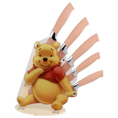 China Modern Line Non Stick Knife Set Stainless Steel Cartoon Bear Block Acrylic Kitchen Knives Royalty 6 PCs Set for sale