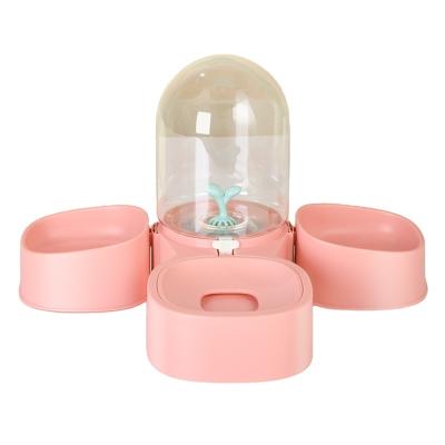 China Pakeway Mangosteen Cat Water Fountain Automatic Pet Feeder with Filter-Double Food Bowl and 1pc Drinking Bowl for sale