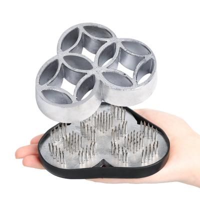 China Chinese Style Alloy Die Casting Flower Base With Kenzan Flower Arrangement Tools With Band Sleeve Heart Shape Arranging Kenzan Ikebana Tool for sale