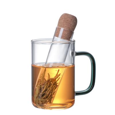 China Amazon Viable Hot Sale Loose Leaf Tea Maker Tube Handmade Tea Infuser Glass With Cork Lid for sale