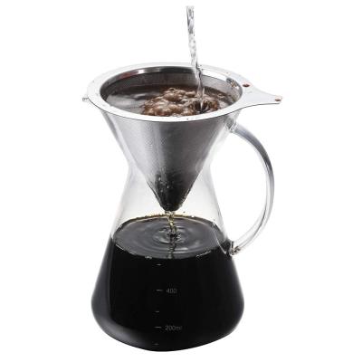 China Coffee Server Standard Coffee 400ml Viable Flow Device Brewer Glass Carafe with Stainless Steel Cone Filter for sale