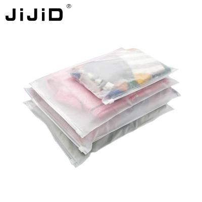 China JiJiD #32*22CM Custom Moisture Proof Clothing Zipper Lock Clear Plastic Bag Logo Slider Frosted Clothing Bags for sale