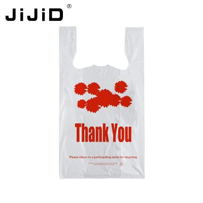 China JiJiD Recyclable Plastic Shopping Goods Food Service Take Out Gift Bulk Takeaway Plastic Bags With Handles for sale