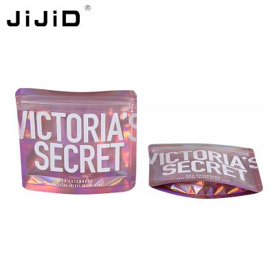 China JiJiD Moisture Proof Logo Shiny Holographic Zipper Bubble Custom Made Bags for sale