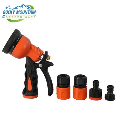 China Variable Flow Controls 7 Pattern High Pressure Garden & Multipurpose Hose Nozzle With 1/2 Inch Plastic Water Hose Quick Fittings Connectors 5 Piece Set for sale