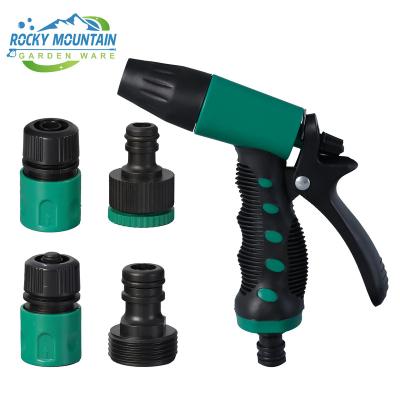 China Variable Flow Controls Adjustable Hose Pipe Fittings High Pressure Garden Nozzle Spray Gun Water Spray With Connector Adaptor Attachment 5 Pieces Set for sale