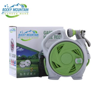 China Flexible Small Garden Hose Reel, Retractable 50Ft Water Hose Reel With 7 Water Sprayer Modes, Wall Mount Kink Free and Convenient for sale