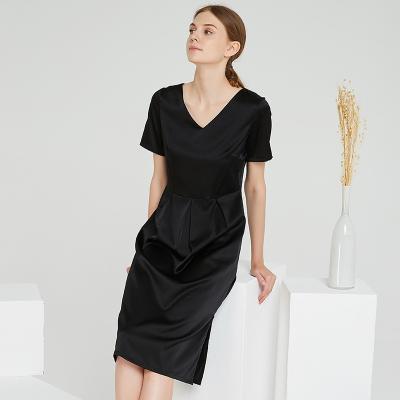 China Factory Office Designer OEM ODM 19MM Luxury Lady Girl Style Silk Anti-Static V-Neckline Silk Satin Girl Style Silk Dresses for sale