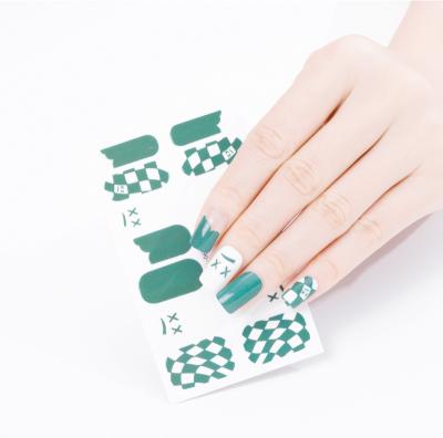 China New Arrival 14pcs/Sheet Waterproof Grid Nail Sticker Wraps Wholesales Finger Nail Sticker Design Nail Sticker for sale