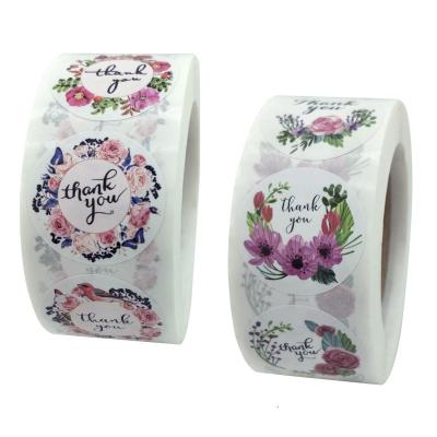 China Waterproof 4 Designs Shipping Customized Floral Packaging Labels Thank You Stickers Label Roll for sale