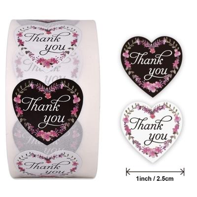 China Waterproof Heart Shape Wedding Decal Thank You Floral Stickers Roll Wholesale Thank You For Supporting My Business Stickers Packaging Label for sale