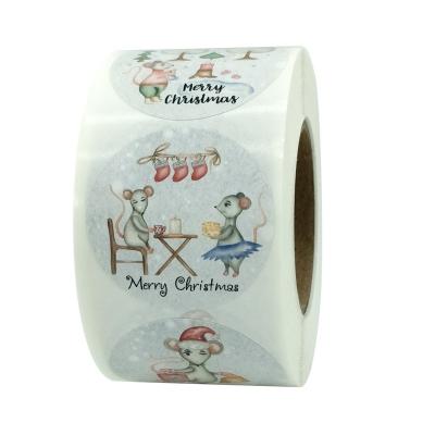 China Waterproof 500 Pcs 1.5inch Merry Christmas Cartoon Gift Decorations Merry Christmas Sticker Labels Packaging Roll for sale