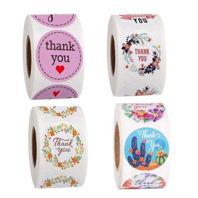 China Waterproof 500 Pcs / Roll Around Self Adhesive Custom Thank You Floral Stickers Roll For Supporting My Small Business for sale